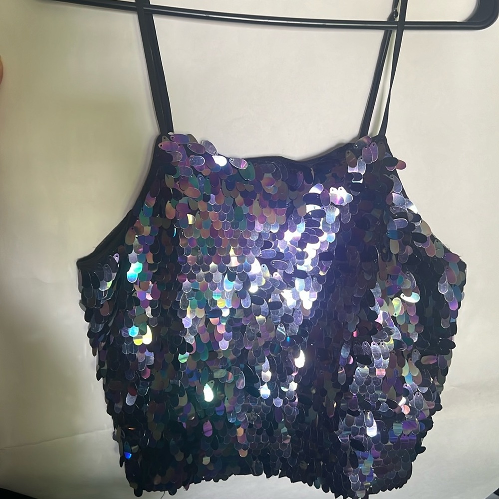 Multi colored sequin spaghetti top